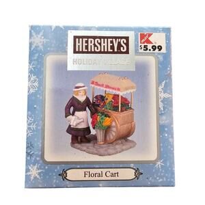 Vintage Hershey's Holiday Village Christmas Floral Cart Flower Saleswoman Vendor